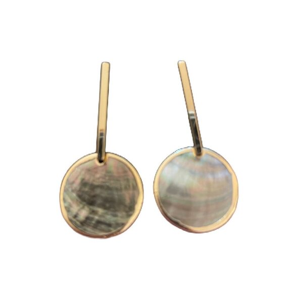 Halogen Nordstrom Gold-Tone Faux Abalone Center Disc Gold Bar Drop Stud Earrings - Picture 3 of 4